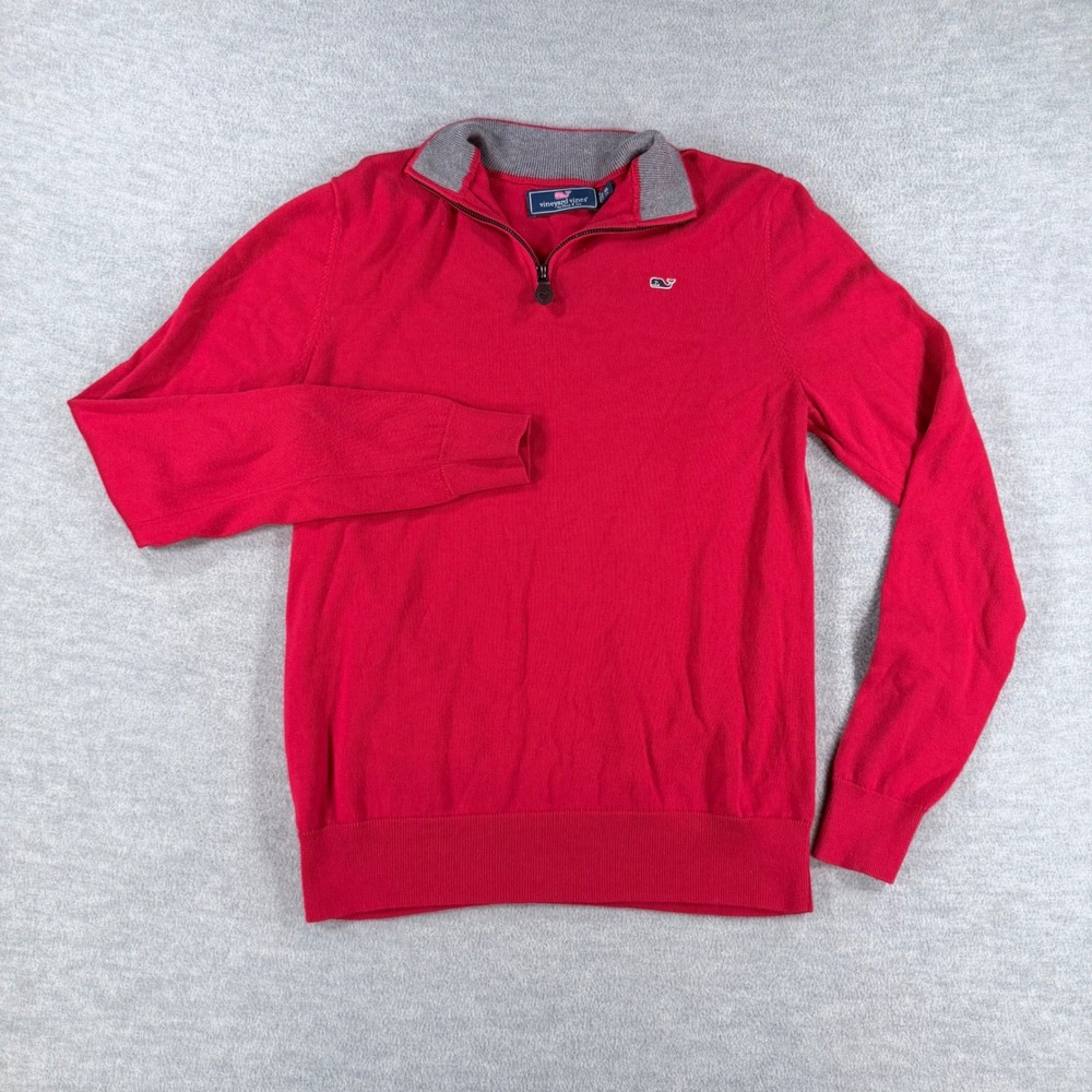 Lot 2 Vineyard Vines Quarter Zip Sweater boys teen XL 18 blue red preppy golf - Picture 7 of 11